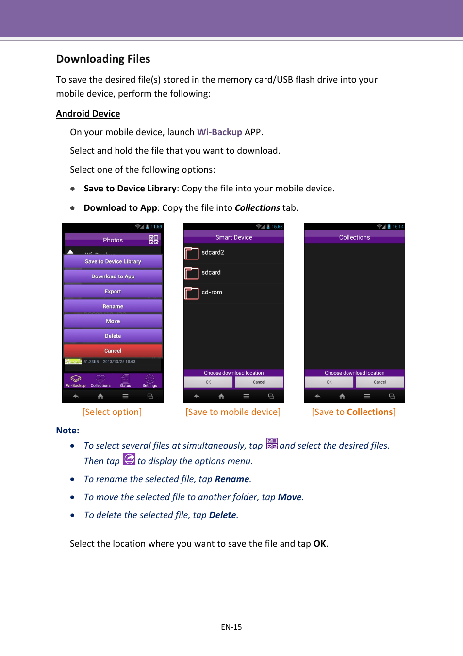 Downloading files | Apotop DW23 Wi-Backup User Manual User Manual | Page 15 / 37