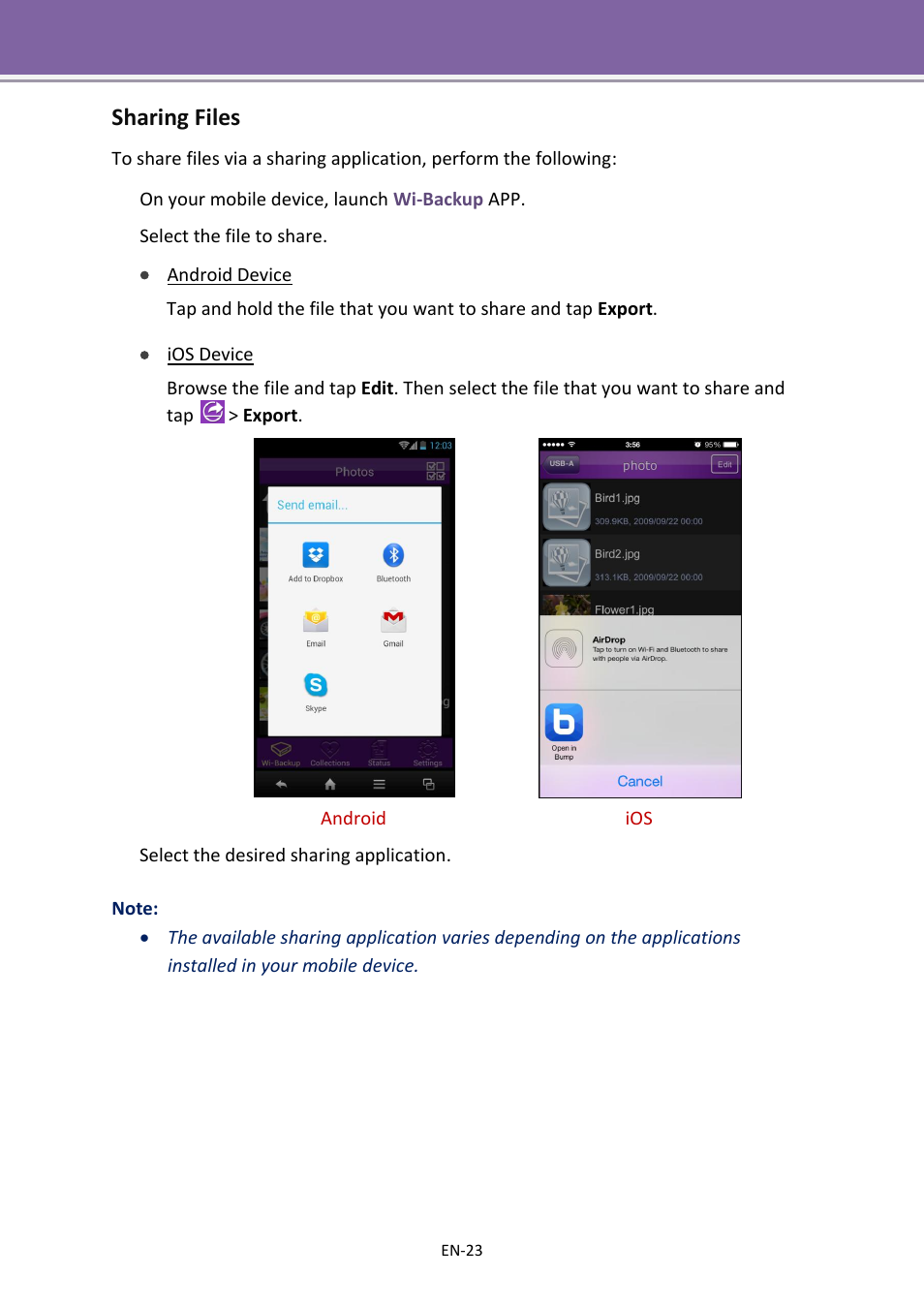 Sharing files | Apotop DW23 Wi-Backup User Manual User Manual | Page 23 / 37