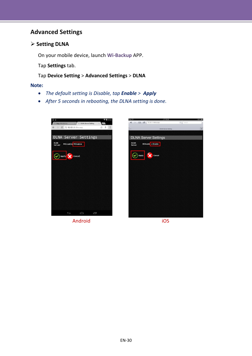 Advanced settings | Apotop DW23 Wi-Backup User Manual User Manual | Page 30 / 37