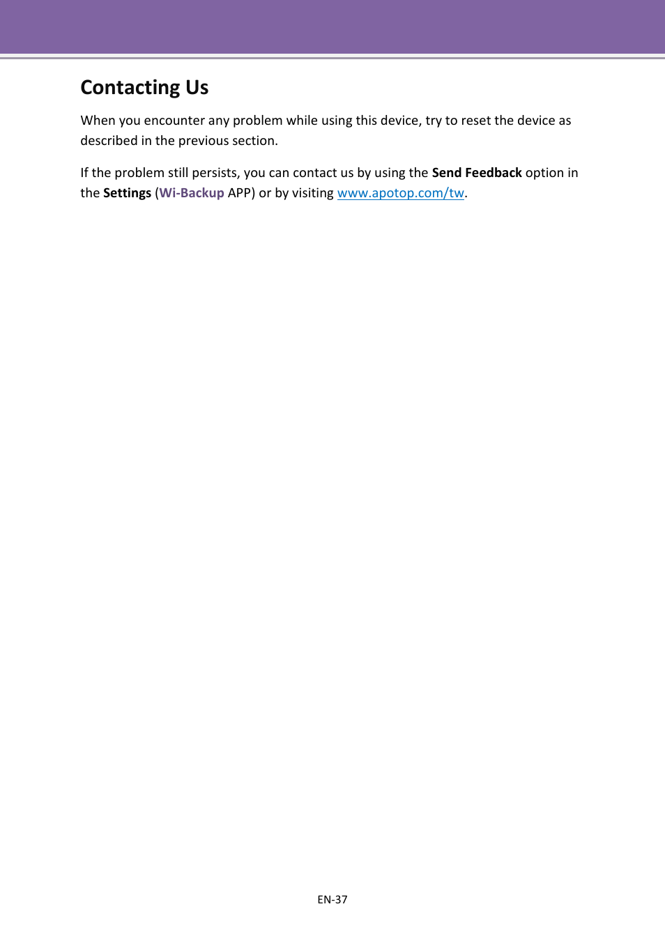 Contacting us | Apotop DW23 Wi-Backup User Manual User Manual | Page 37 / 37
