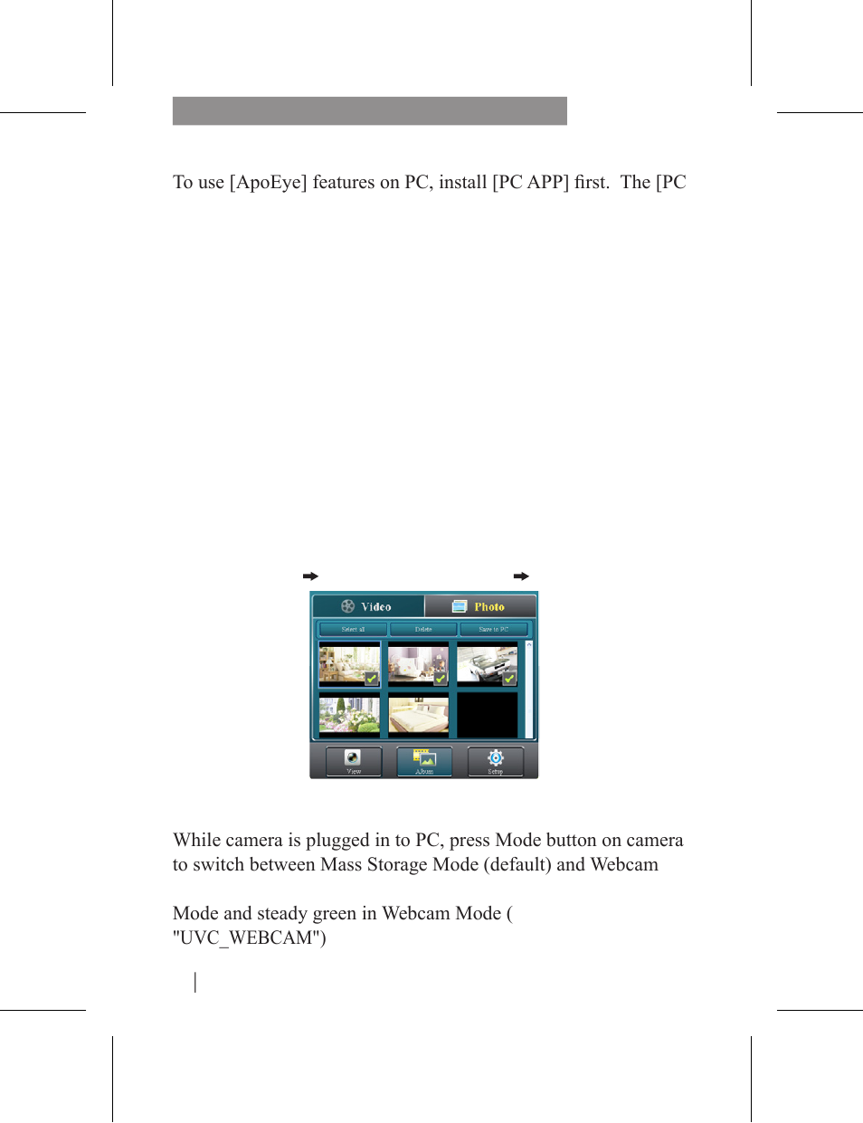 Pc applications, Camera indication | Apotop DW31 ApoEye User Manual | Page 7 / 9