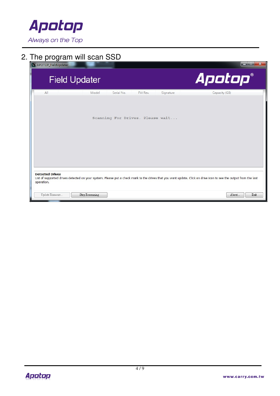 The program will scan ssd | Apotop S3A User Manual | Page 4 / 9