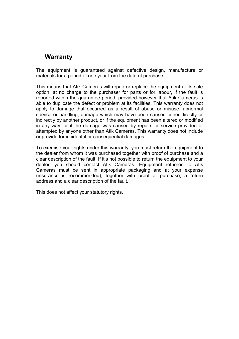 7 warranty, 7warranty | ATIK Cameras Titan User Manual User Manual | Page 10 / 10