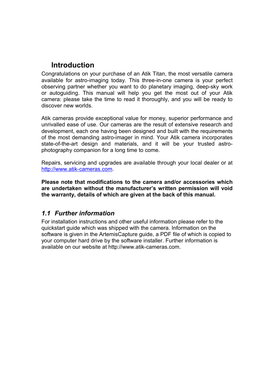 1 introduction, 1 further information, 1introduction | ATIK Cameras Titan User Manual User Manual | Page 3 / 10
