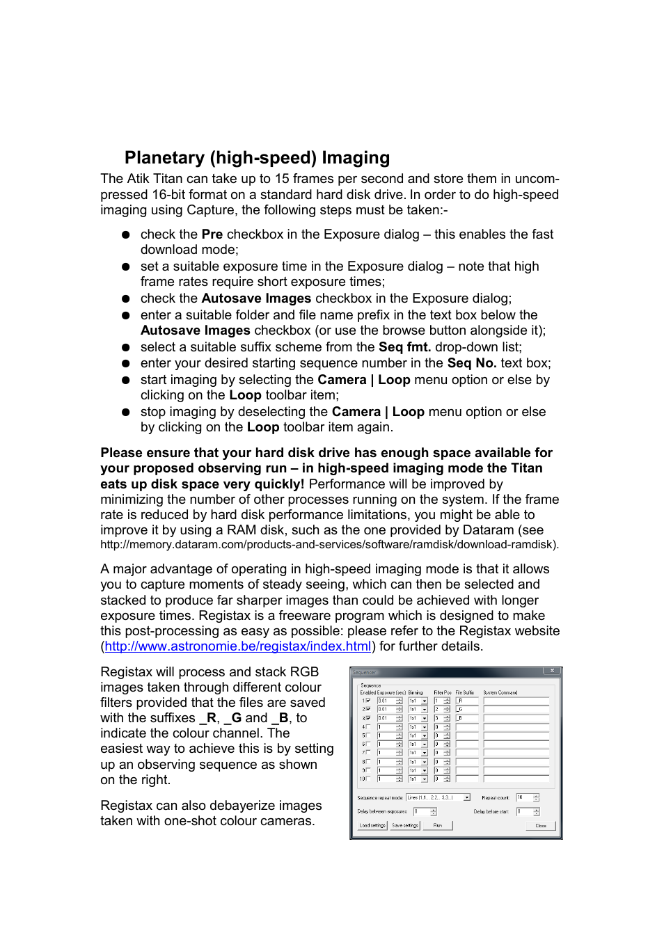 5 planetary (high-speed) imaging, 5planetary (high-speed) imaging | ATIK Cameras Titan User Manual User Manual | Page 8 / 10