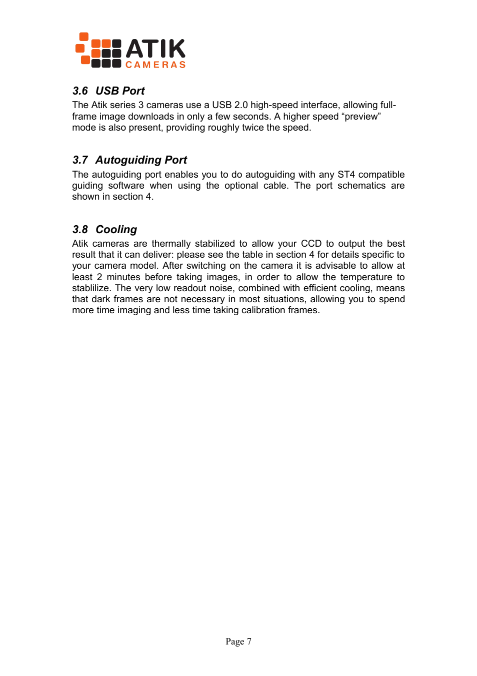 6 usb port, 7 autoguiding port, 8 cooling | ATIK Cameras 314L+ User Manual User Manual | Page 7 / 10