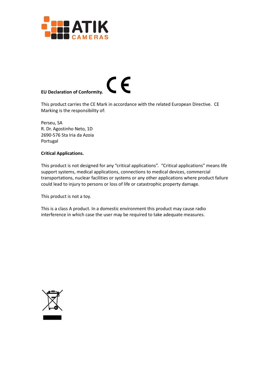 5 declaration of conformity, 1 disposal of the camera, 5declaration of conformity | ATIK Cameras 460EX User Manual User Manual | Page 8 / 9