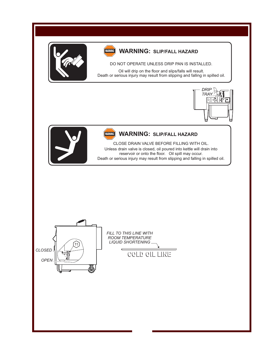 Cold oil line, Warning, Preparation prior to operation (continued) | Bloomfield WFAE-55F User Manual | Page 15 / 36