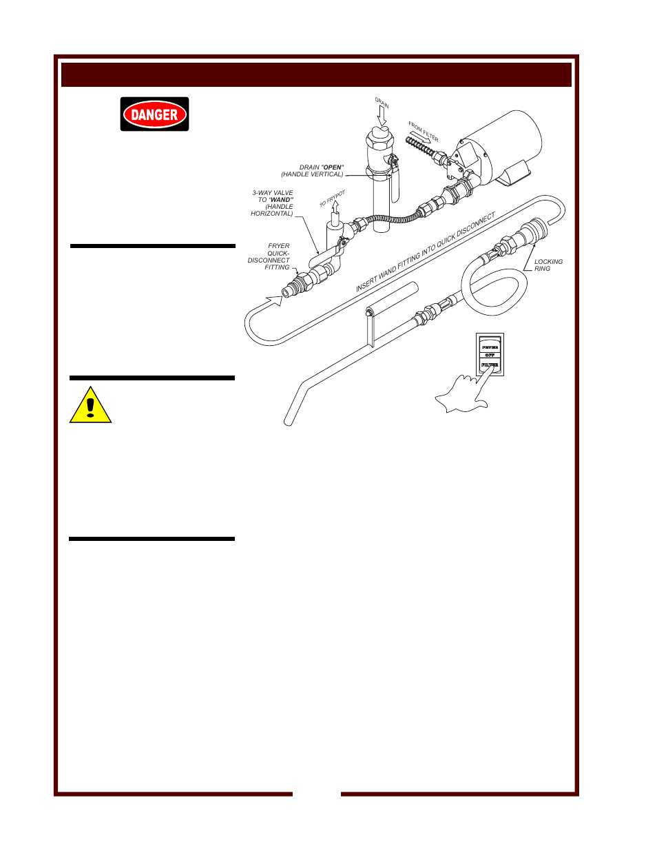 Danger: burn hazard, Caution: burn hazard, Operation - optional filter wand | Bloomfield WFAE-55F User Manual | Page 22 / 36