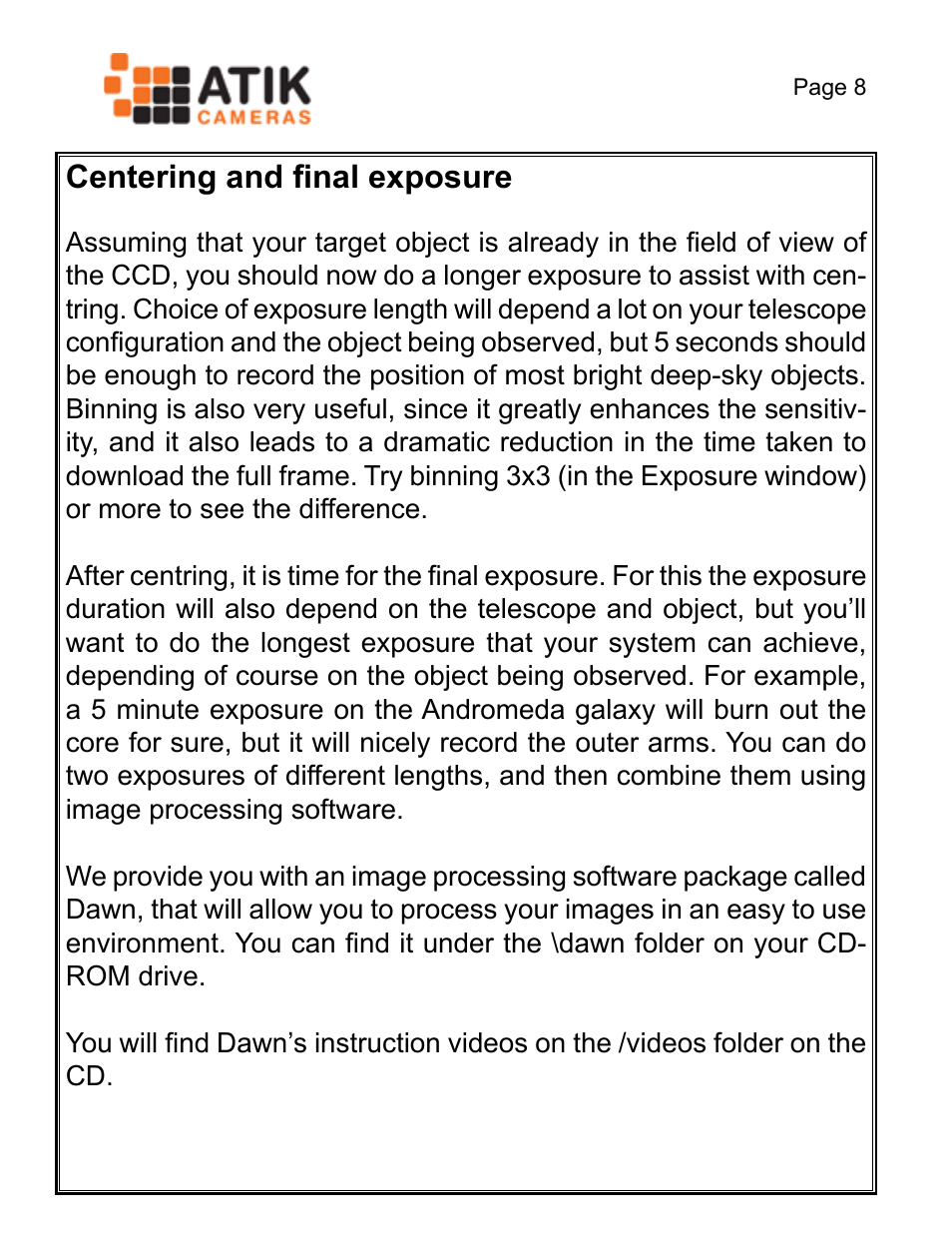 Centering and final exposure | ATIK Cameras 428EX Quick Start User Manual | Page 10 / 20