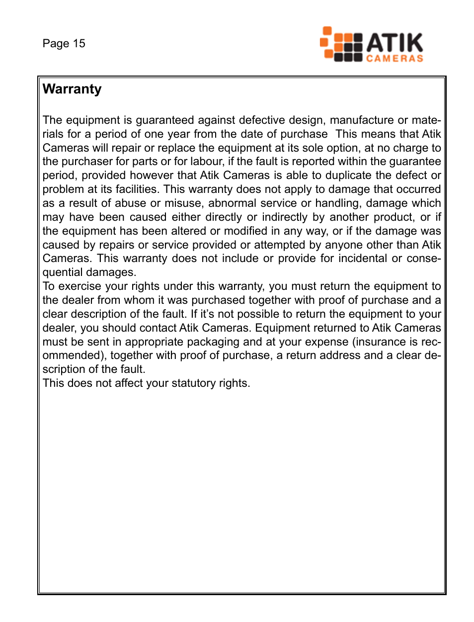 Warranty | ATIK Cameras 428EX Quick Start User Manual | Page 17 / 20