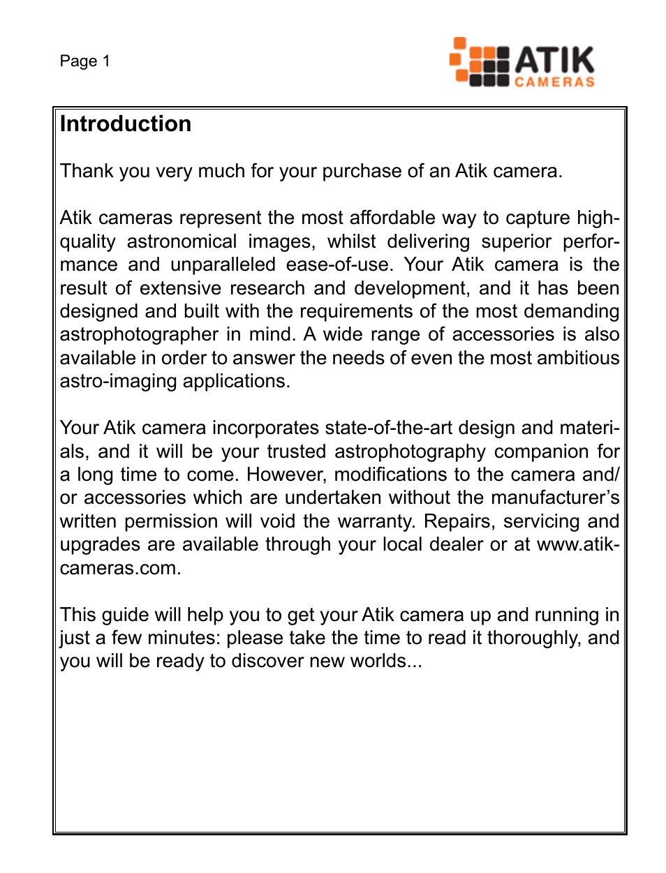 Introduction | ATIK Cameras 428EX Quick Start User Manual | Page 3 / 20