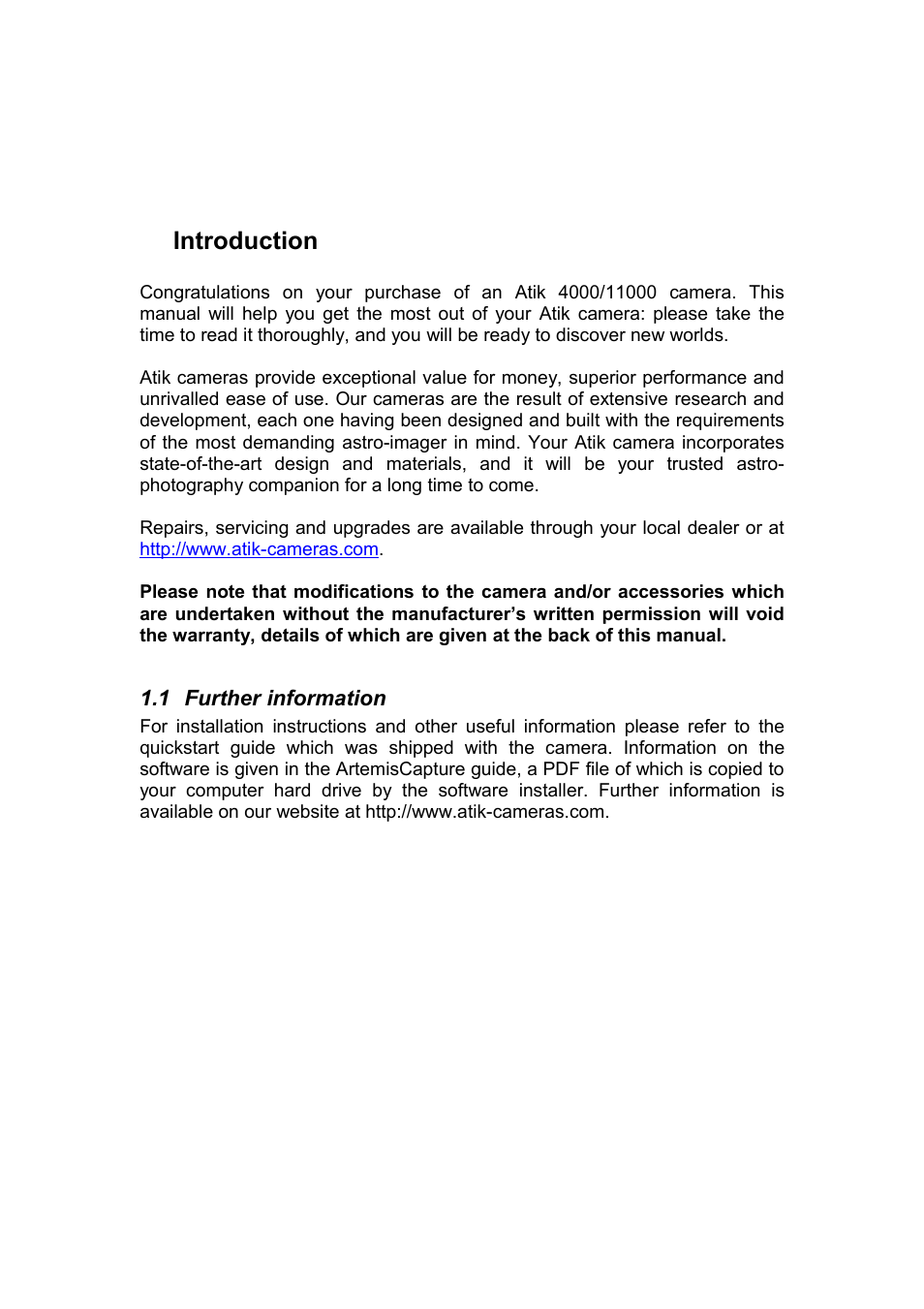 1 introduction, 1 further information, 1introduction | ATIK Cameras 11000 User Manual User Manual | Page 3 / 10