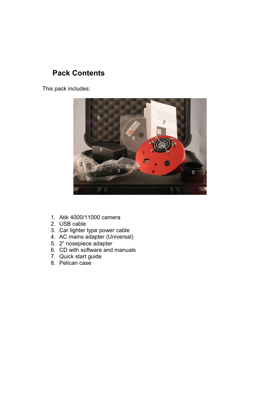 2 pack contents, 2pack contents | ATIK Cameras 11000 User Manual User Manual | Page 4 / 10