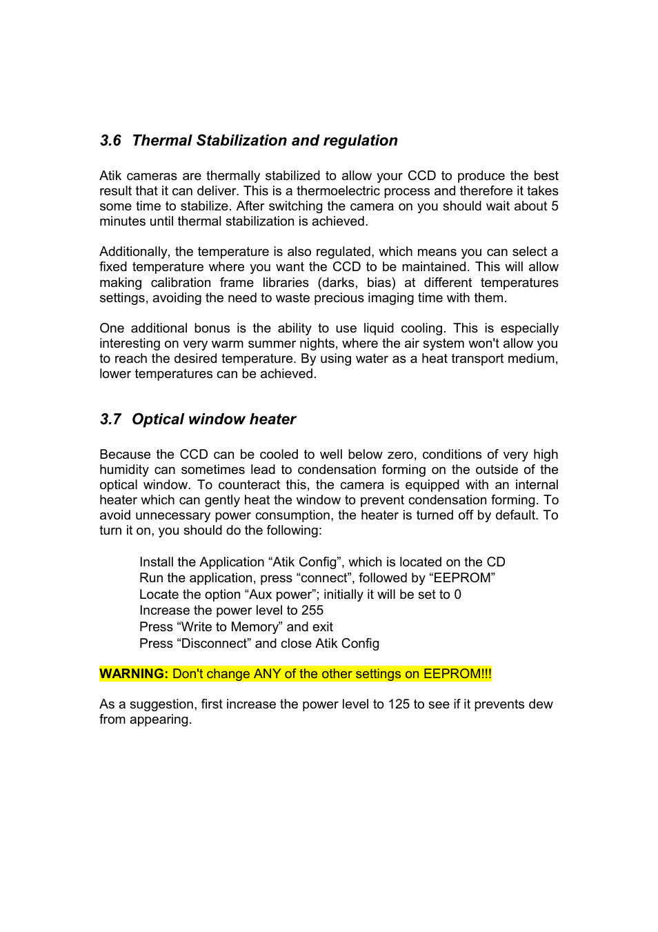 6 thermal stabilization and regulation, 7 optical window heater | ATIK Cameras 11000 User Manual User Manual | Page 7 / 10