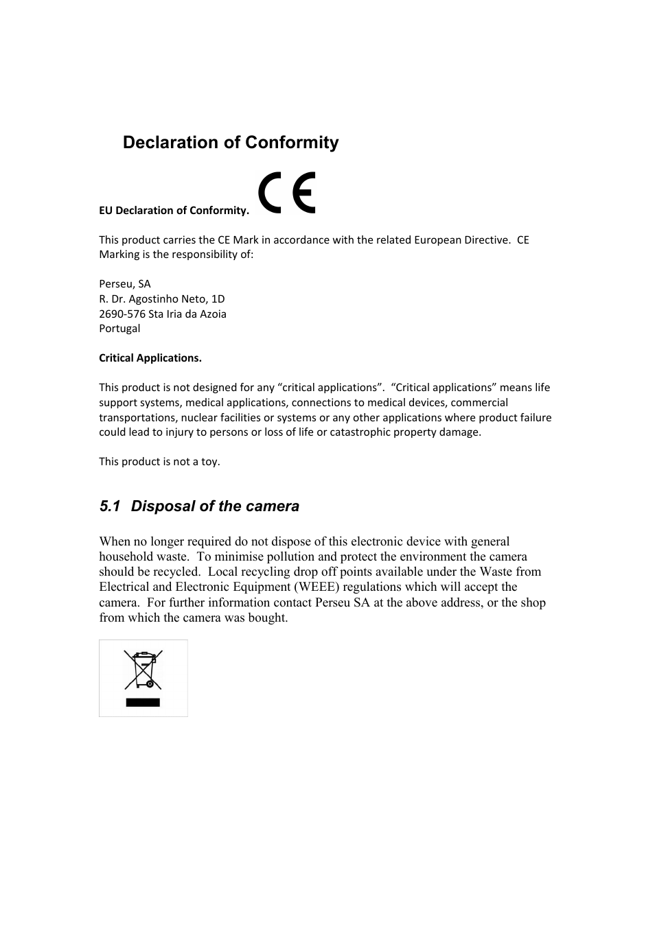5 declaration of conformity, 1 disposal of the camera, 5declaration of conformity | ATIK Cameras 11000 User Manual User Manual | Page 9 / 10