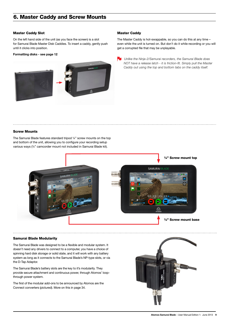 Master caddy and screw mounts | Atomos Samurai Blade User Manual | Page 11 / 38