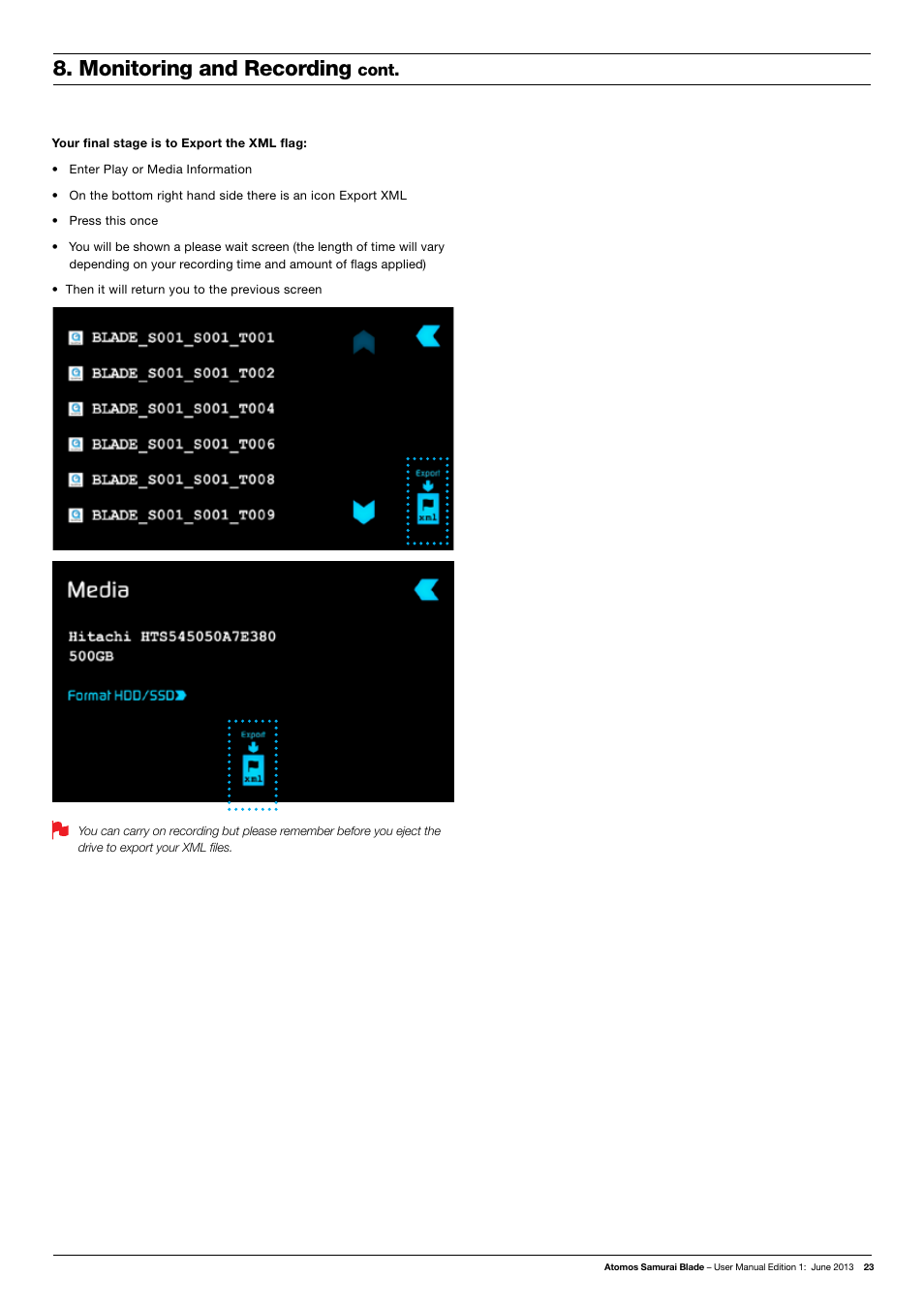 Monitoring and recording, Cont | Atomos Samurai Blade User Manual | Page 25 / 38