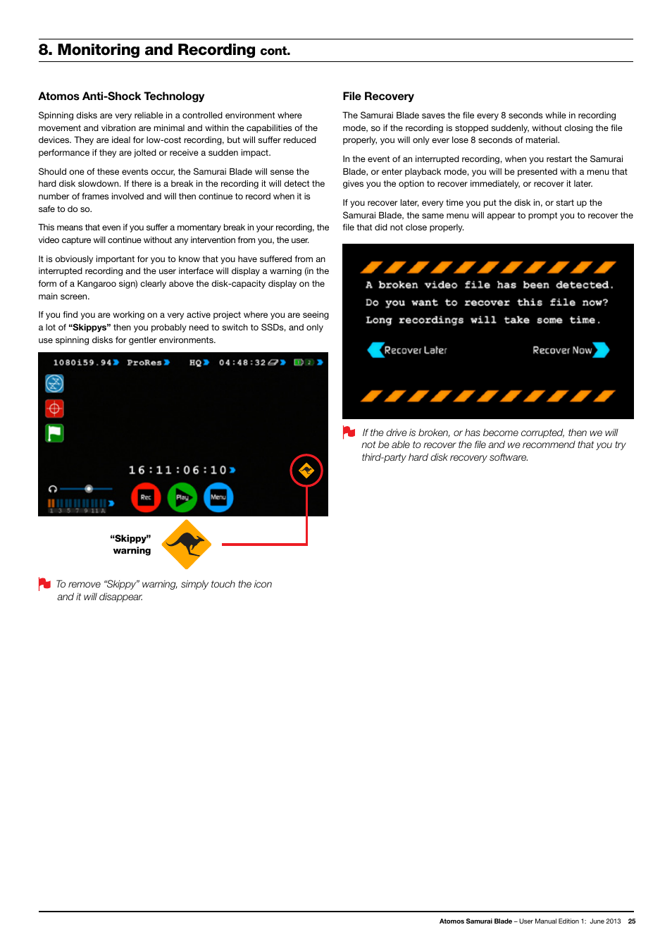Monitoring and recording, Cont | Atomos Samurai Blade User Manual | Page 27 / 38