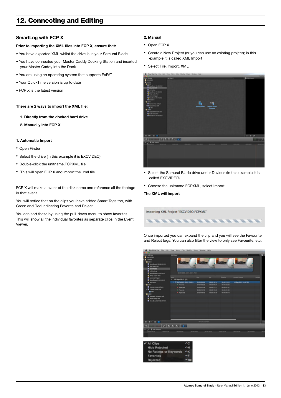 Connecting and editing, Smartlog with fcp x | Atomos Samurai Blade User Manual | Page 35 / 38