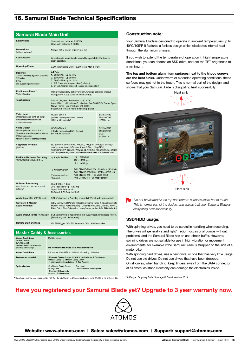 Samurai blade technical specifications | Atomos Samurai Blade User Manual | Page 38 / 38
