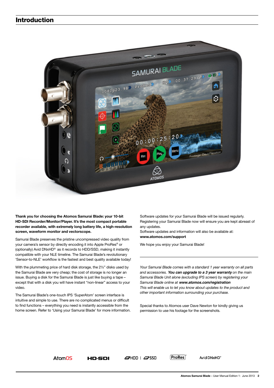 Introduction | Atomos Samurai Blade User Manual | Page 4 / 38