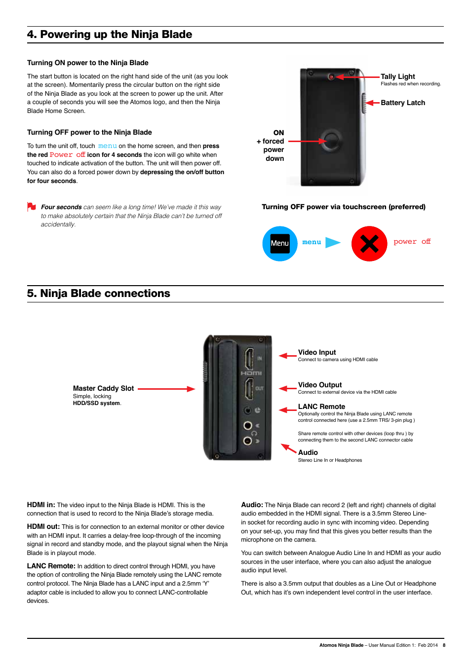 Ninja blade connections, Powering up the ninja blade | Atomos Ninja Blade User Manual | Page 10 / 38