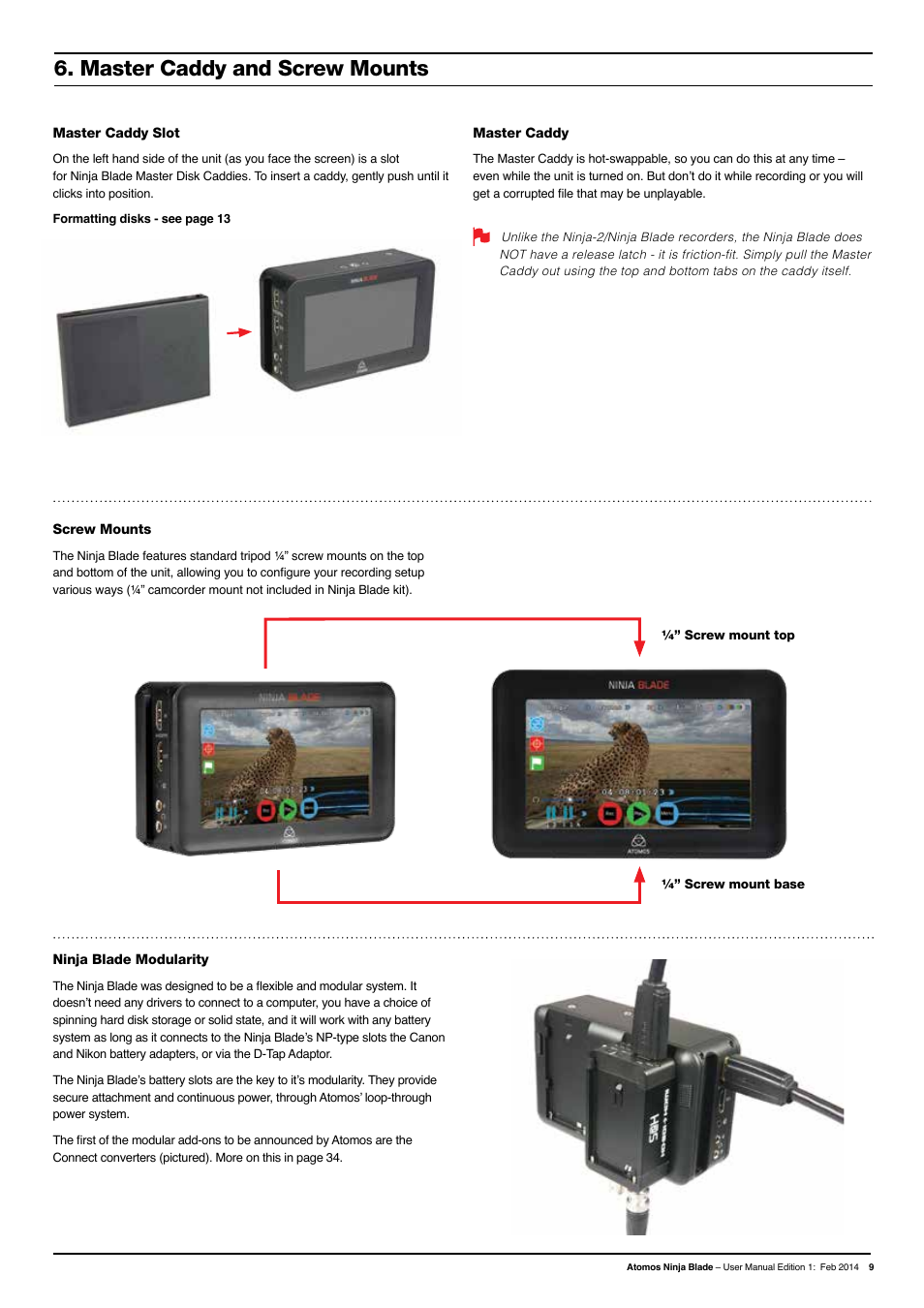 Master caddy and screw mounts | Atomos Ninja Blade User Manual | Page 11 / 38