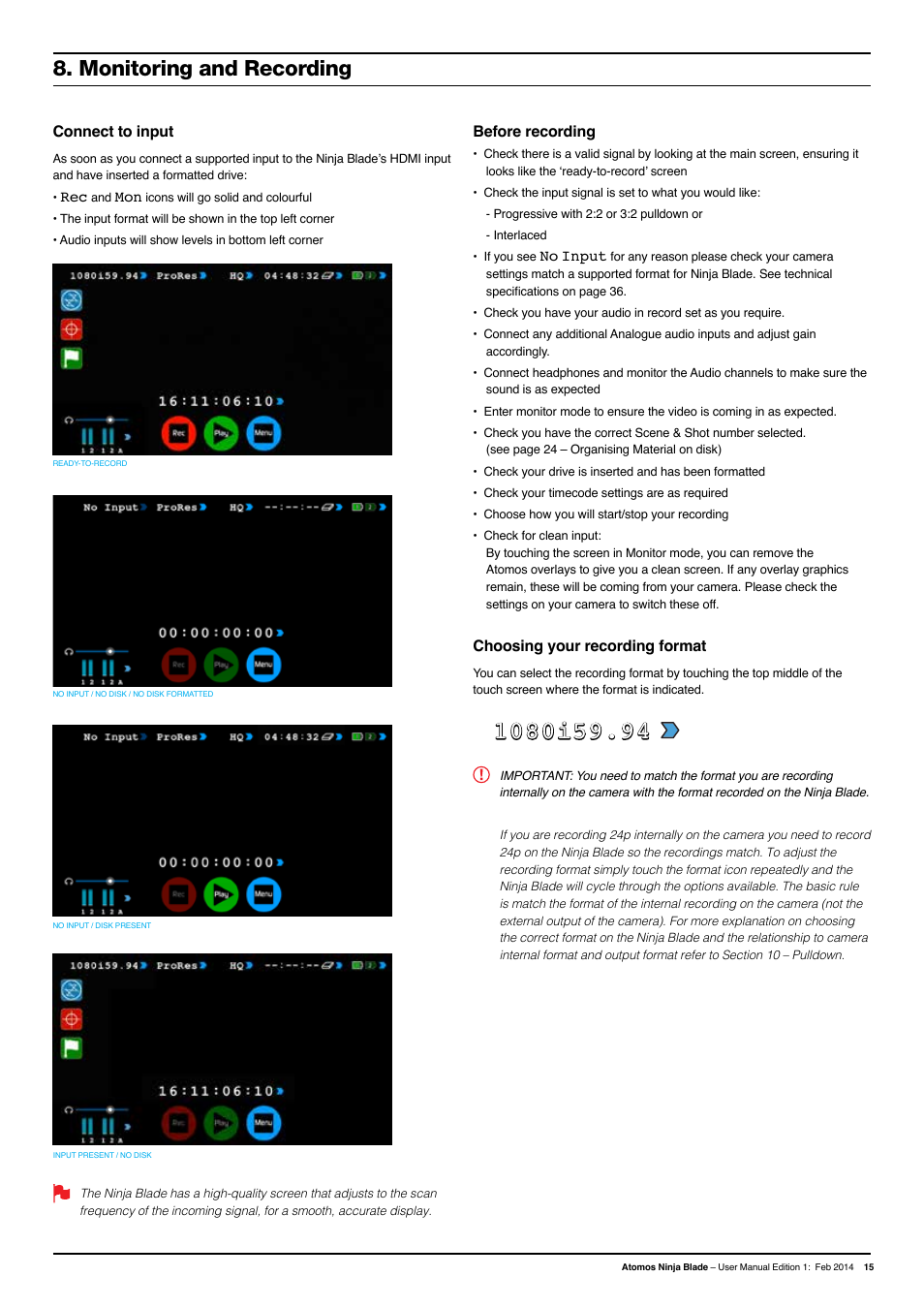Monitoring and recording | Atomos Ninja Blade User Manual | Page 17 / 38