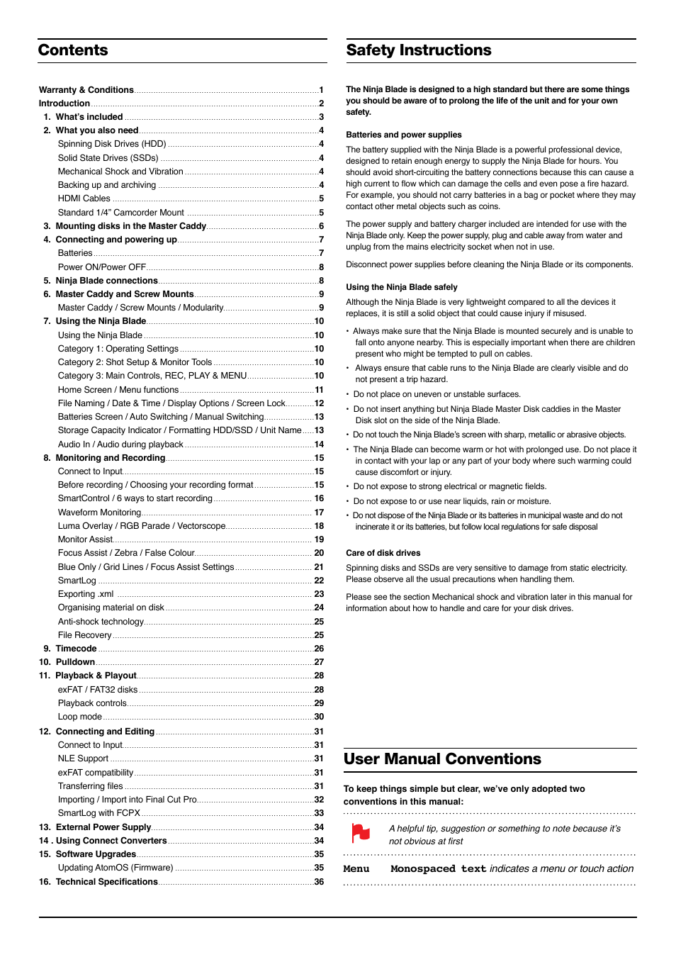Menu monospaced text | Atomos Ninja Blade User Manual | Page 2 / 38