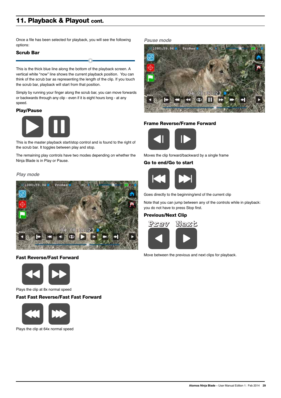 Prev prev next next, Playback & playout | Atomos Ninja Blade User Manual | Page 31 / 38