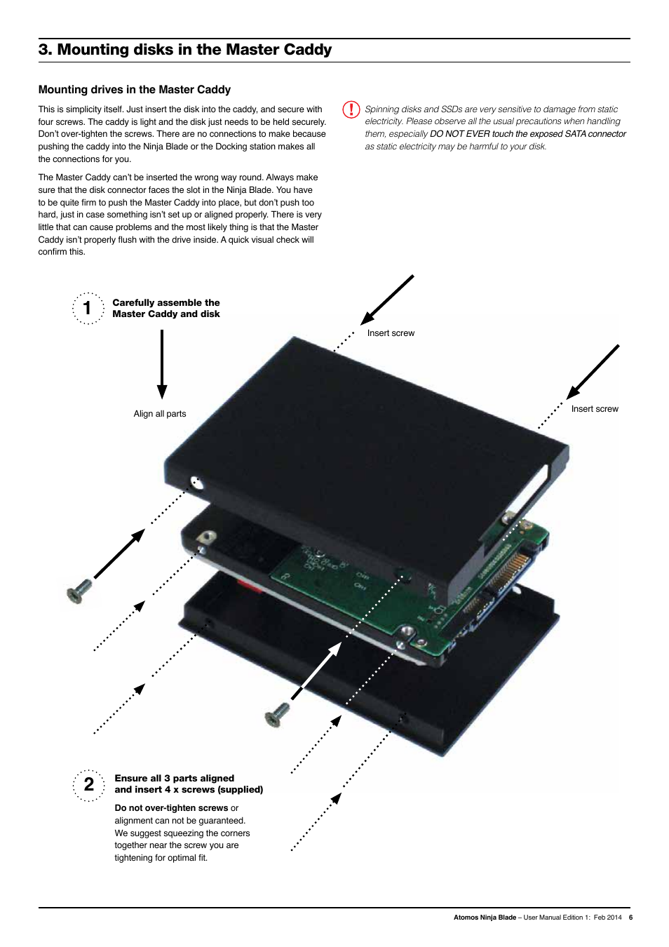 Mounting disks in the master caddy | Atomos Ninja Blade User Manual | Page 8 / 38
