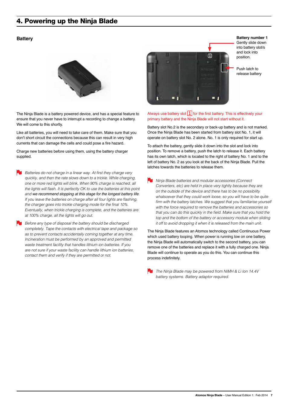 Powering up the ninja blade, Battery | Atomos Ninja Blade User Manual | Page 9 / 38