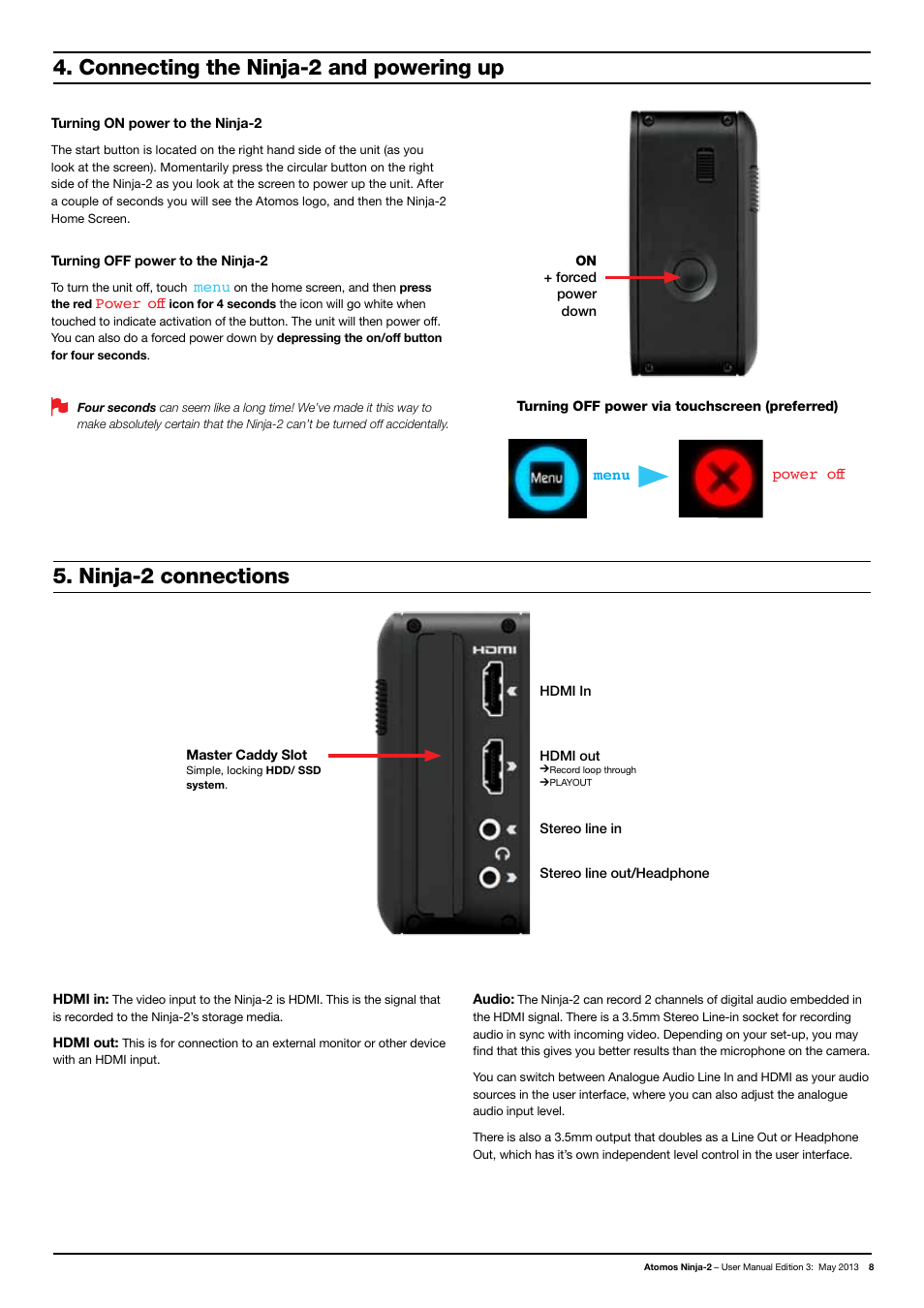 Ninja-2 connections, Connecting the ninja-2 and powering up | Atomos Ninja 2 User Manual | Page 10 / 34