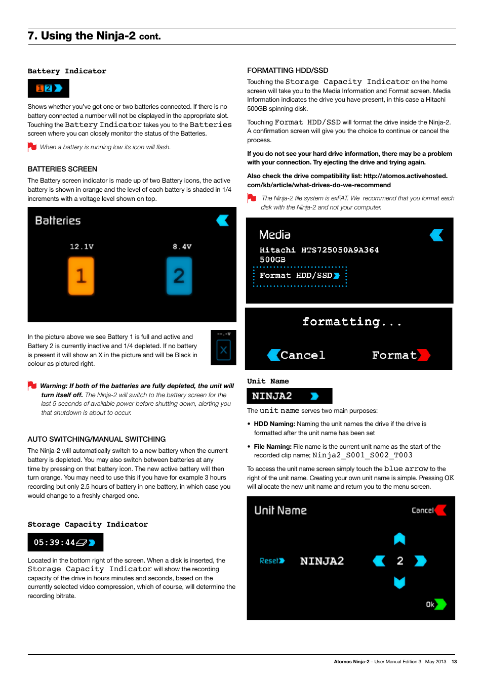 Using the ninja-2, Cont | Atomos Ninja 2 User Manual | Page 15 / 34