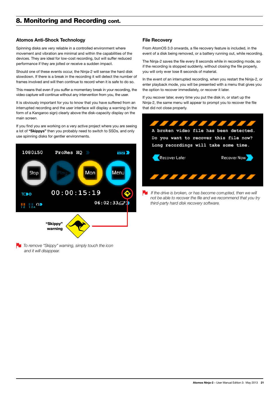 Monitoring and recording, Cont | Atomos Ninja 2 User Manual | Page 23 / 34