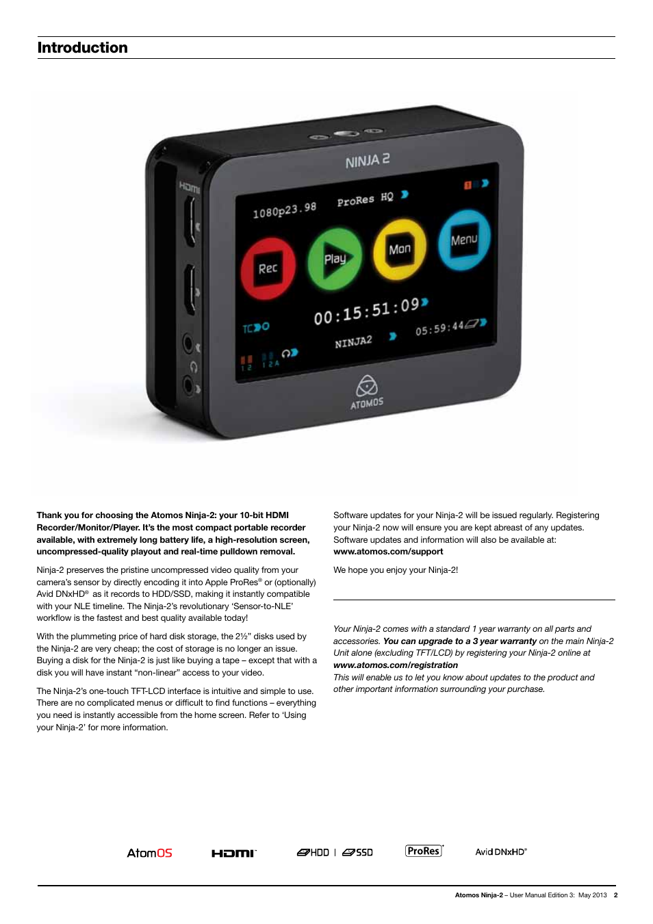 Introduction | Atomos Ninja 2 User Manual | Page 4 / 34