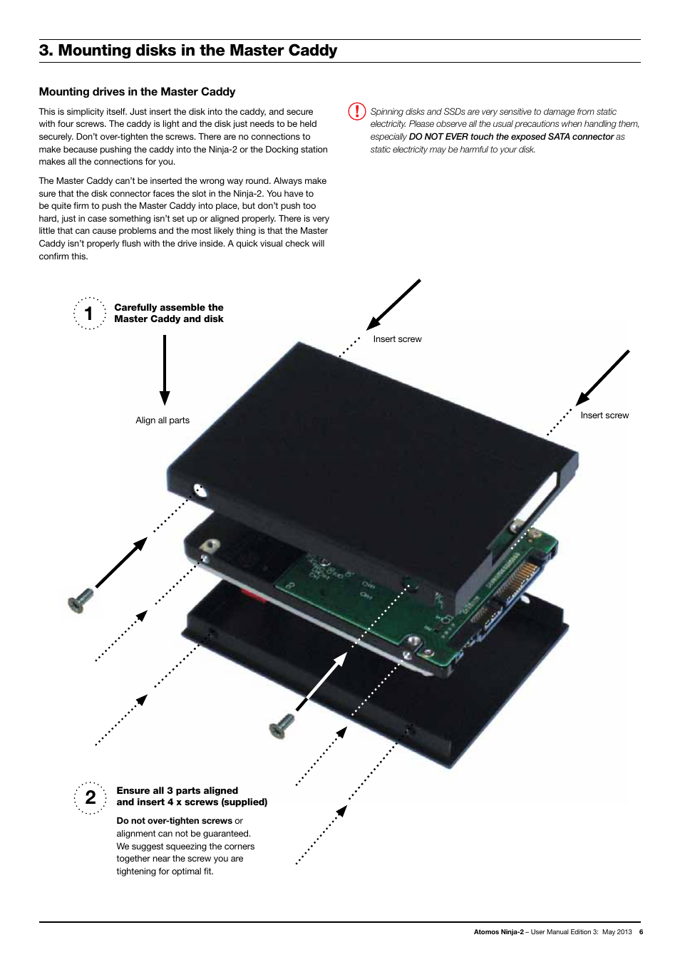 Mounting disks in the master caddy | Atomos Ninja 2 User Manual | Page 8 / 34