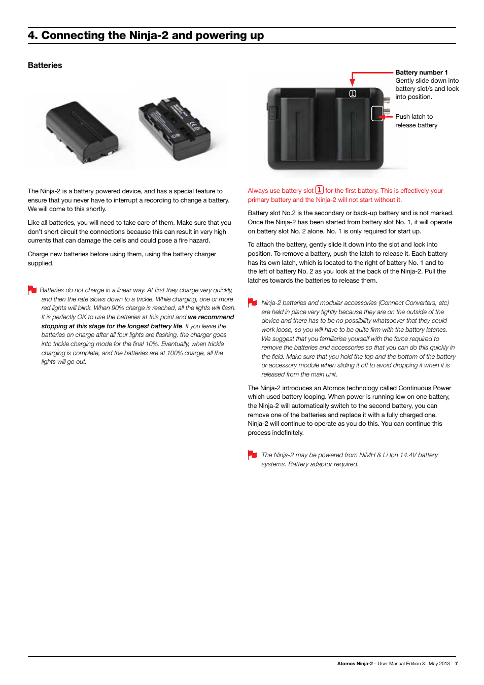 Connecting the ninja-2 and powering up, Batteries | Atomos Ninja 2 User Manual | Page 9 / 34