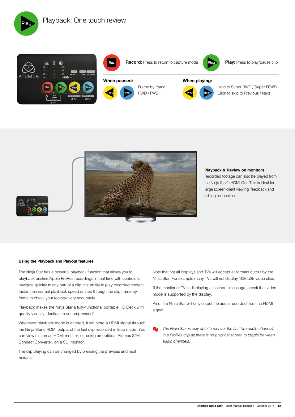 Playback: one touch review | Atomos Ninja Star User Manual | Page 12 / 18