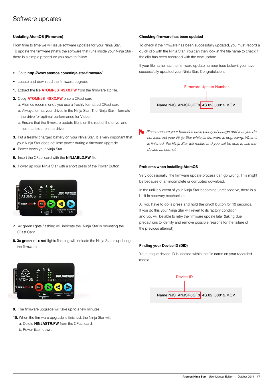 Software updates | Atomos Ninja Star User Manual | Page 17 / 18