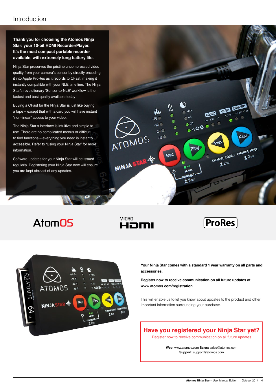 Introduction, Have you registered your ninja star yet | Atomos Ninja Star User Manual | Page 4 / 18