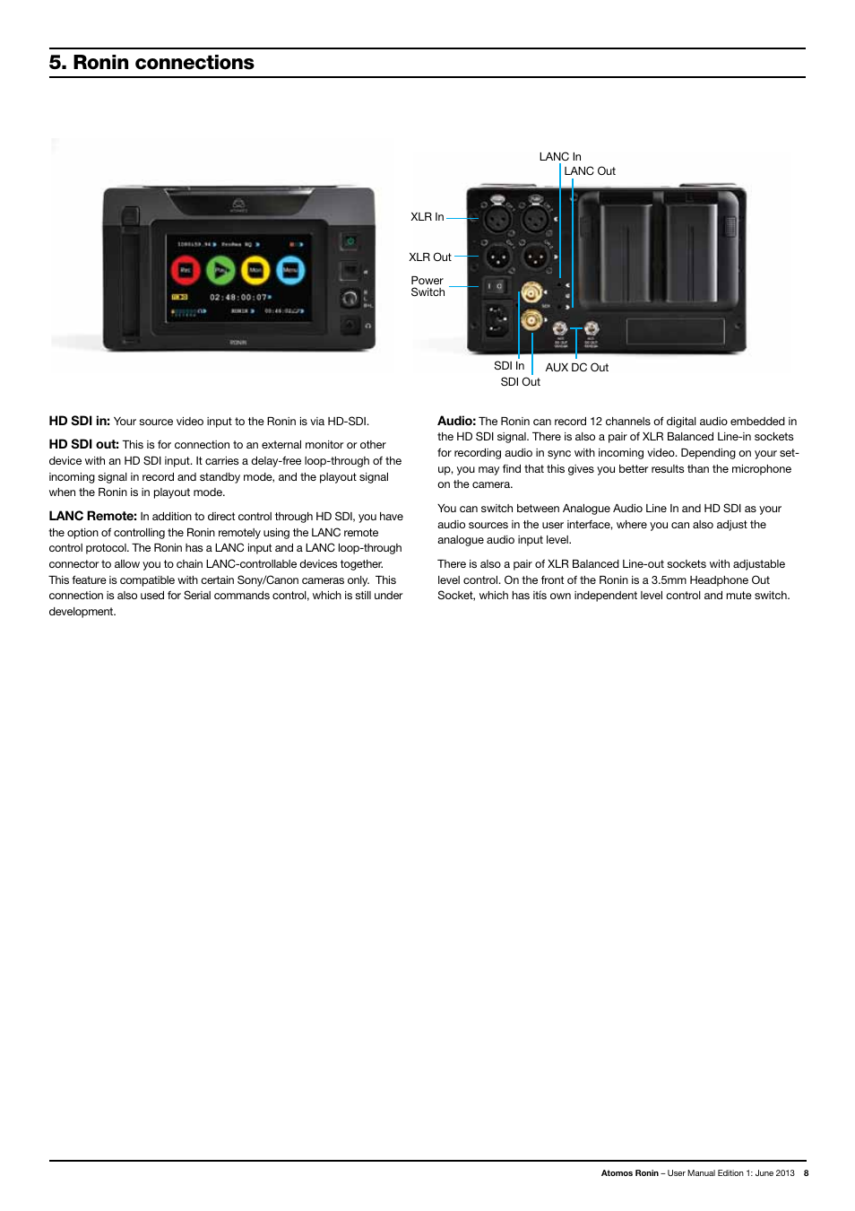 Ronin connections | Atomos Ronin User Manual | Page 10 / 34