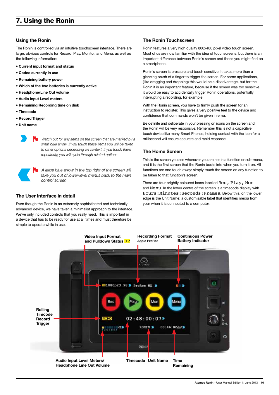 Using the ronin | Atomos Ronin User Manual | Page 12 / 34