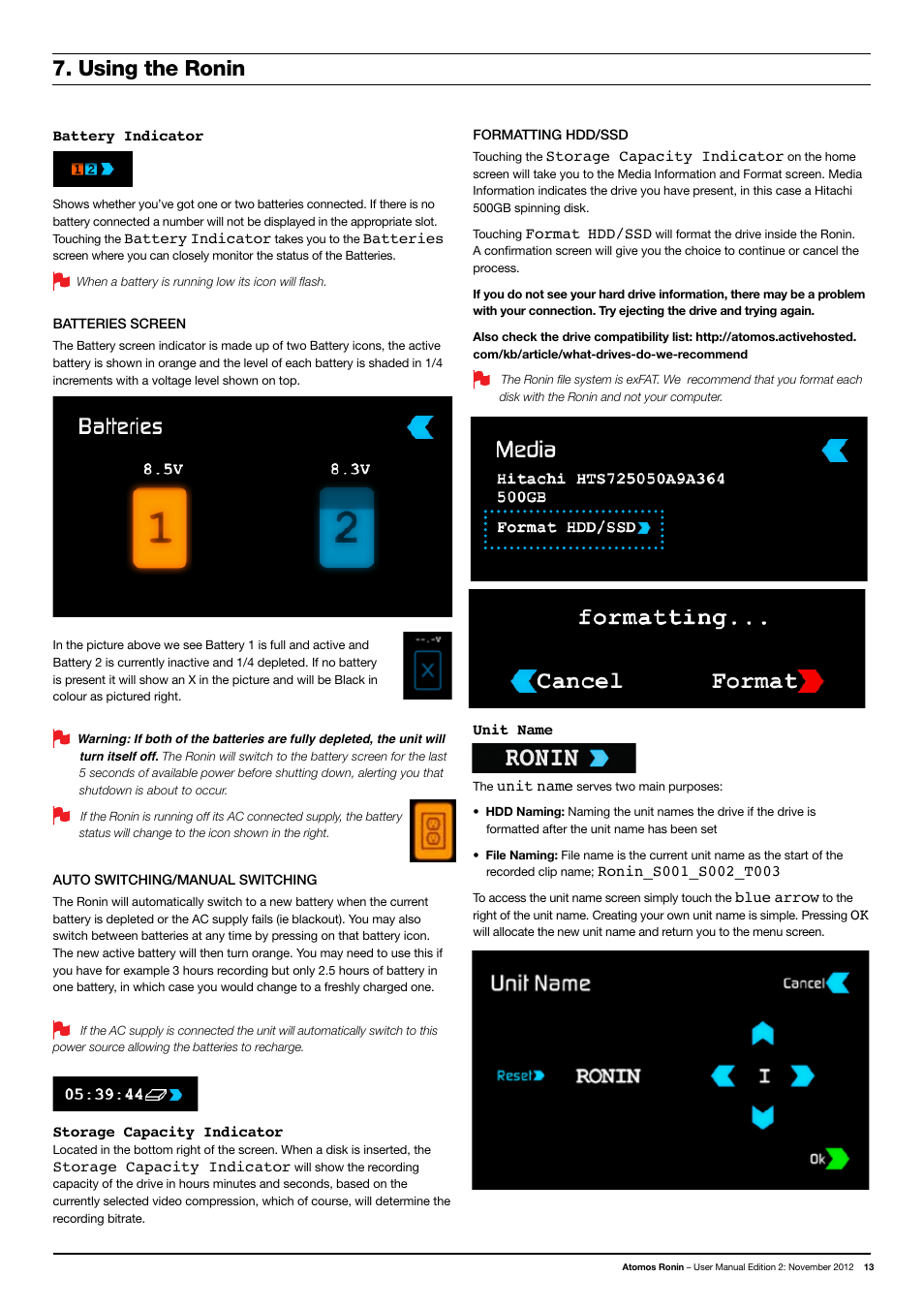 Using the ronin | Atomos Ronin User Manual | Page 15 / 34