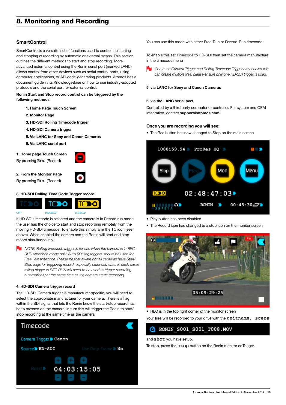 Monitoring and recording | Atomos Ronin User Manual | Page 18 / 34