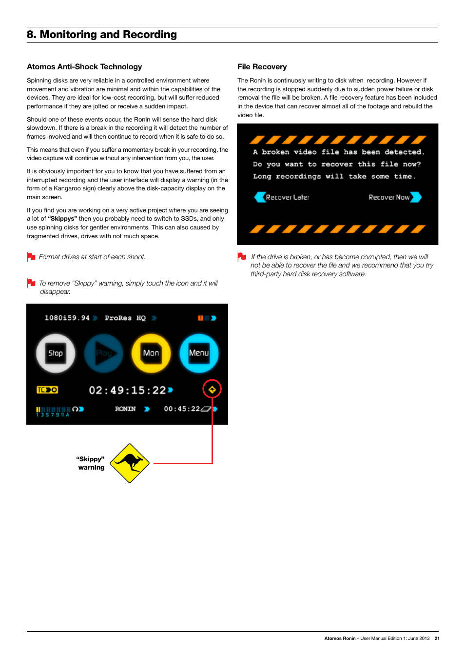 Monitoring and recording | Atomos Ronin User Manual | Page 23 / 34