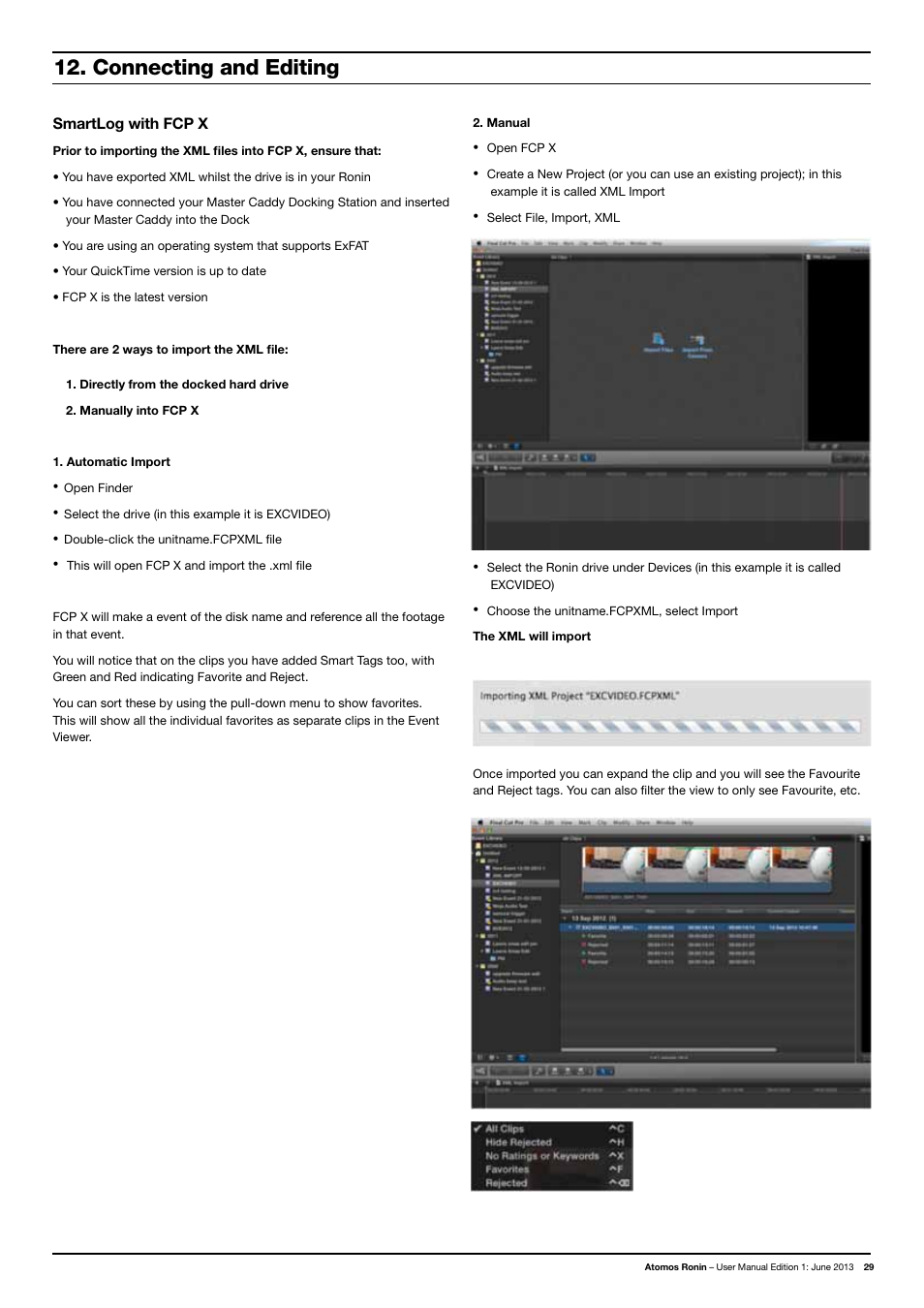 Connecting and editing, Smartlog with fcp x | Atomos Ronin User Manual | Page 31 / 34