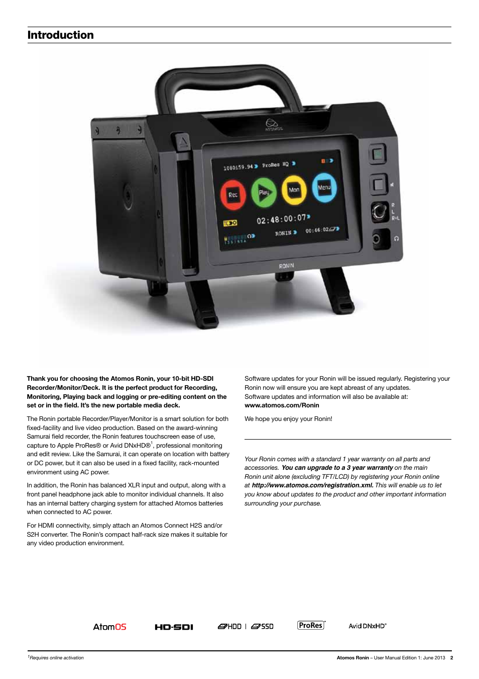 Introduction | Atomos Ronin User Manual | Page 4 / 34
