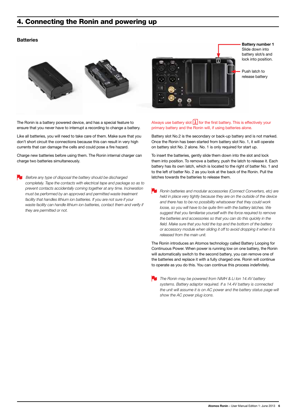 Connecting the ronin and powering up | Atomos Ronin User Manual | Page 8 / 34
